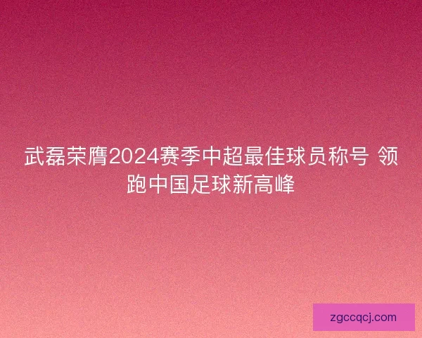 武磊荣膺2024赛季中超最佳球员称号 领跑中国足球新高峰